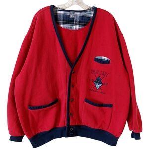 GAP Men's Vintage Red & Blue Cardigan Sweater with Embroidered Lettering